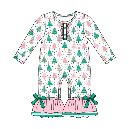 Custom moq 3 eta 7/8week moq 5 eta /4/5week Pink Green Christmas Tree-Polka Dot Long Sleeve Climbing Suit