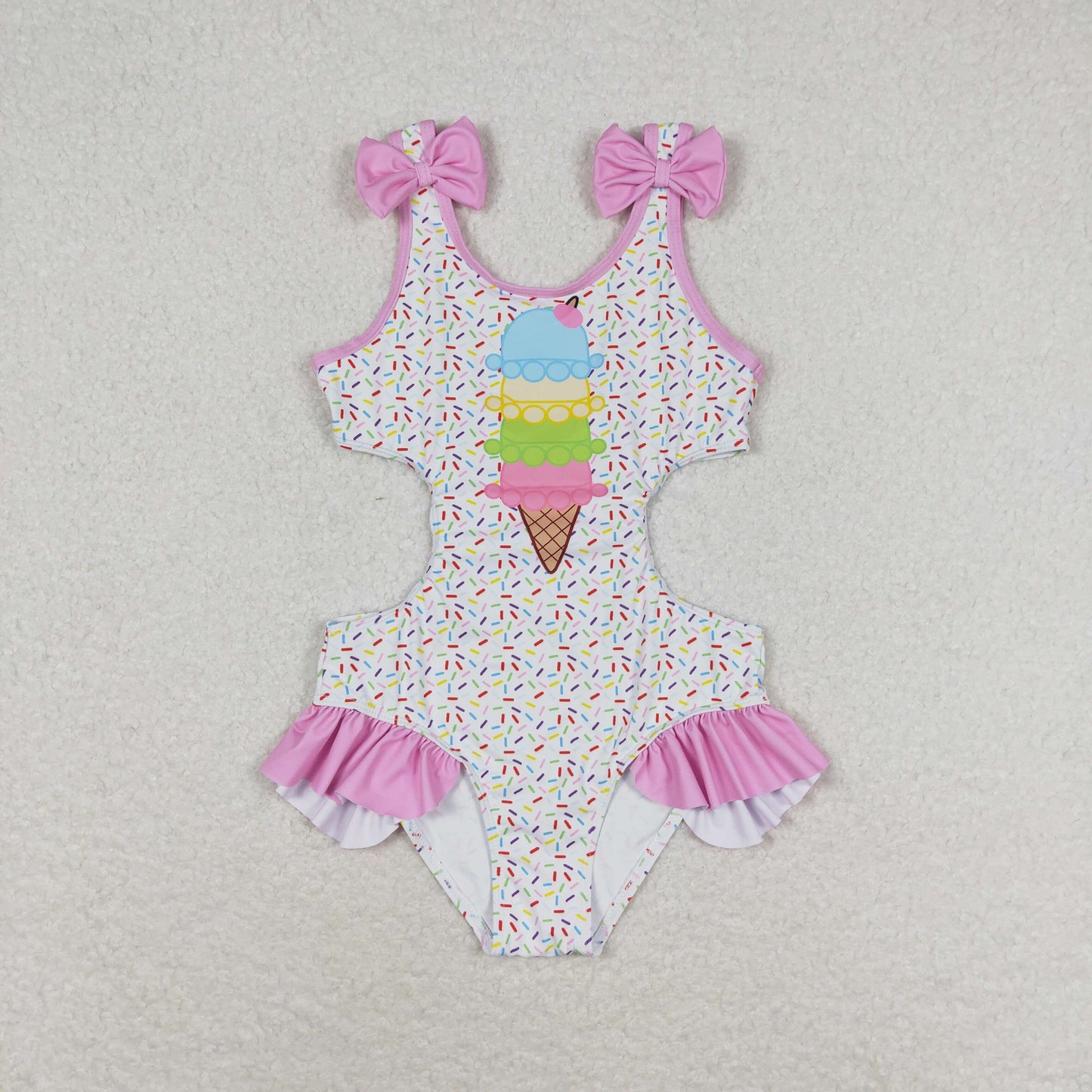 rts no moq S0178 Ice cream pink lace bow white one-piece swimsuit