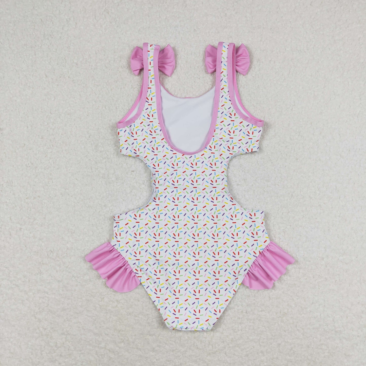 rts no moq S0178 Ice cream pink lace bow white one-piece swimsuit