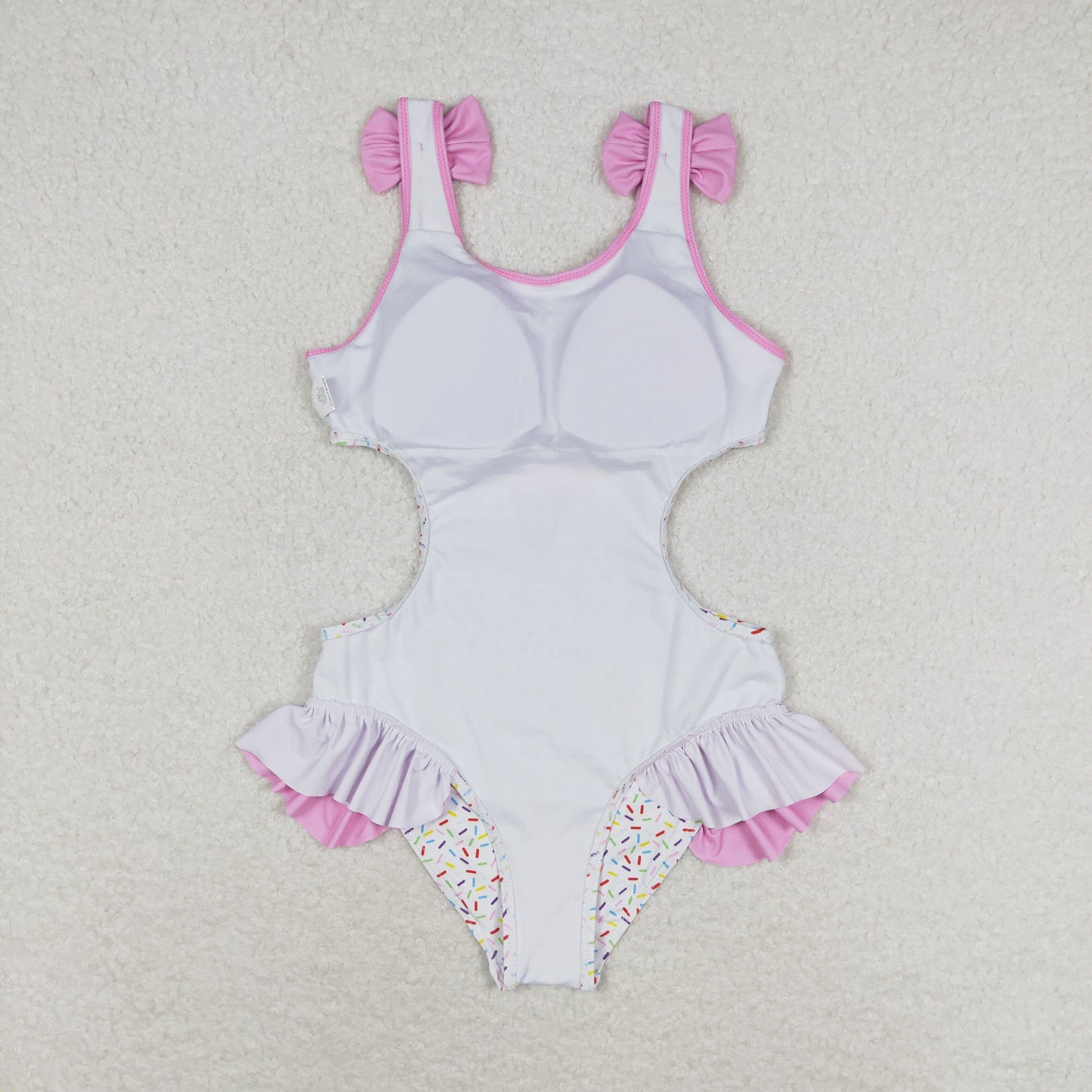 rts no moq S0178 Ice cream pink lace bow white one-piece swimsuit