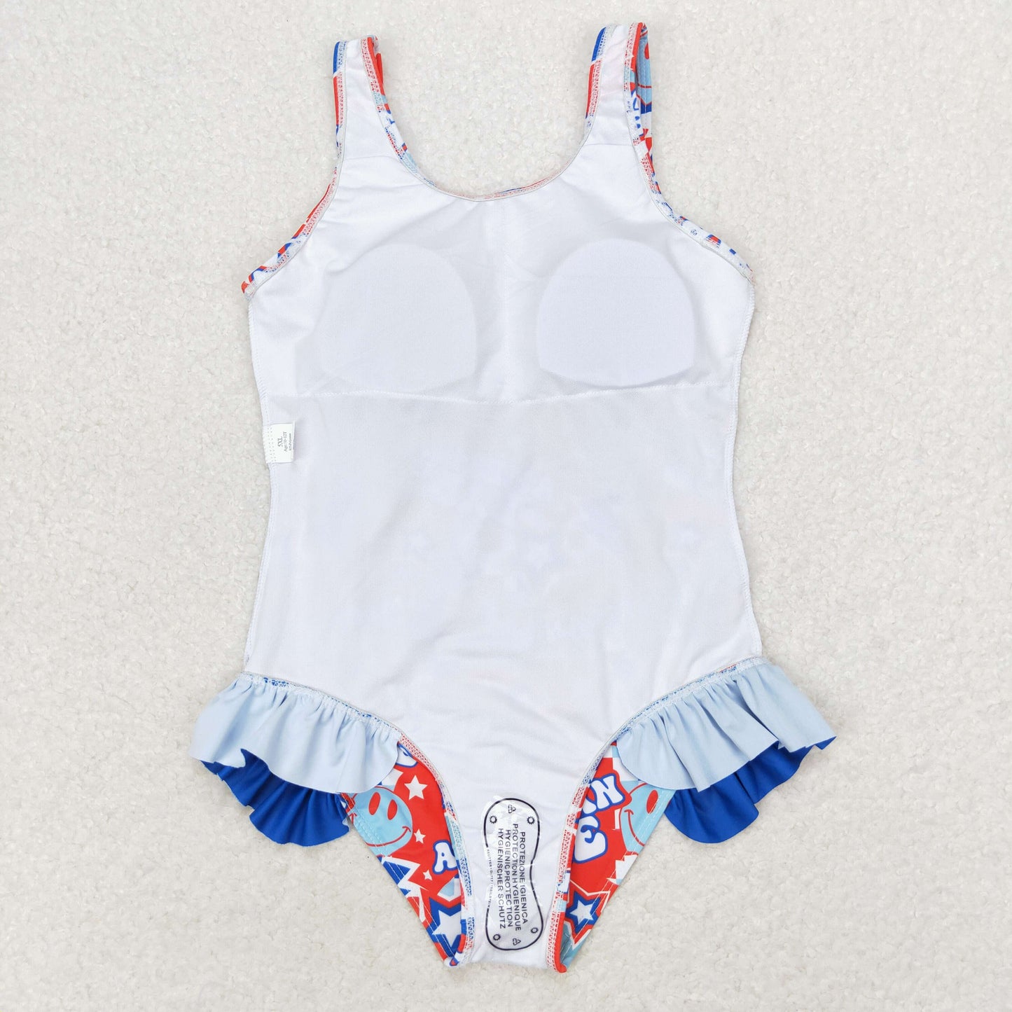 rts no moq S0214 American babe smiley face star plaid blue lace one-piece swimsuit