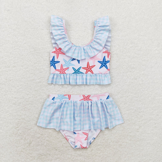 rts no moq S0240 Starfish plaid lace swimsuit set