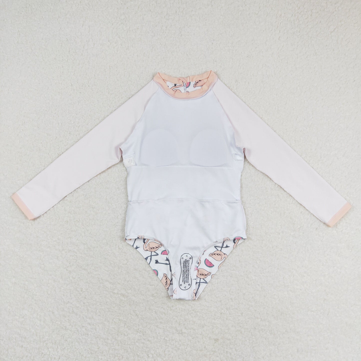 rts no moq S0245 Watermelon flamingo white long-sleeved one-piece swimsuit