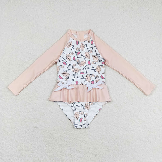 rts no moq S0245 Watermelon flamingo white long-sleeved one-piece swimsuit