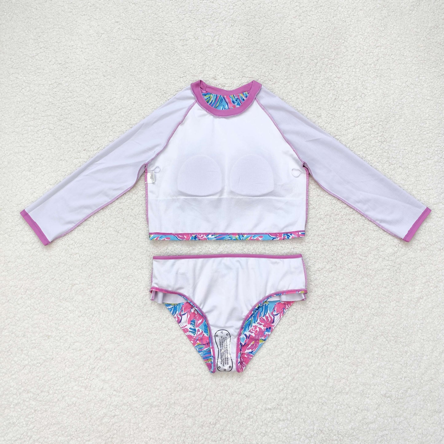 rts no moq S0259 Flower pattern rose pink lace blue long-sleeved swimsuit set