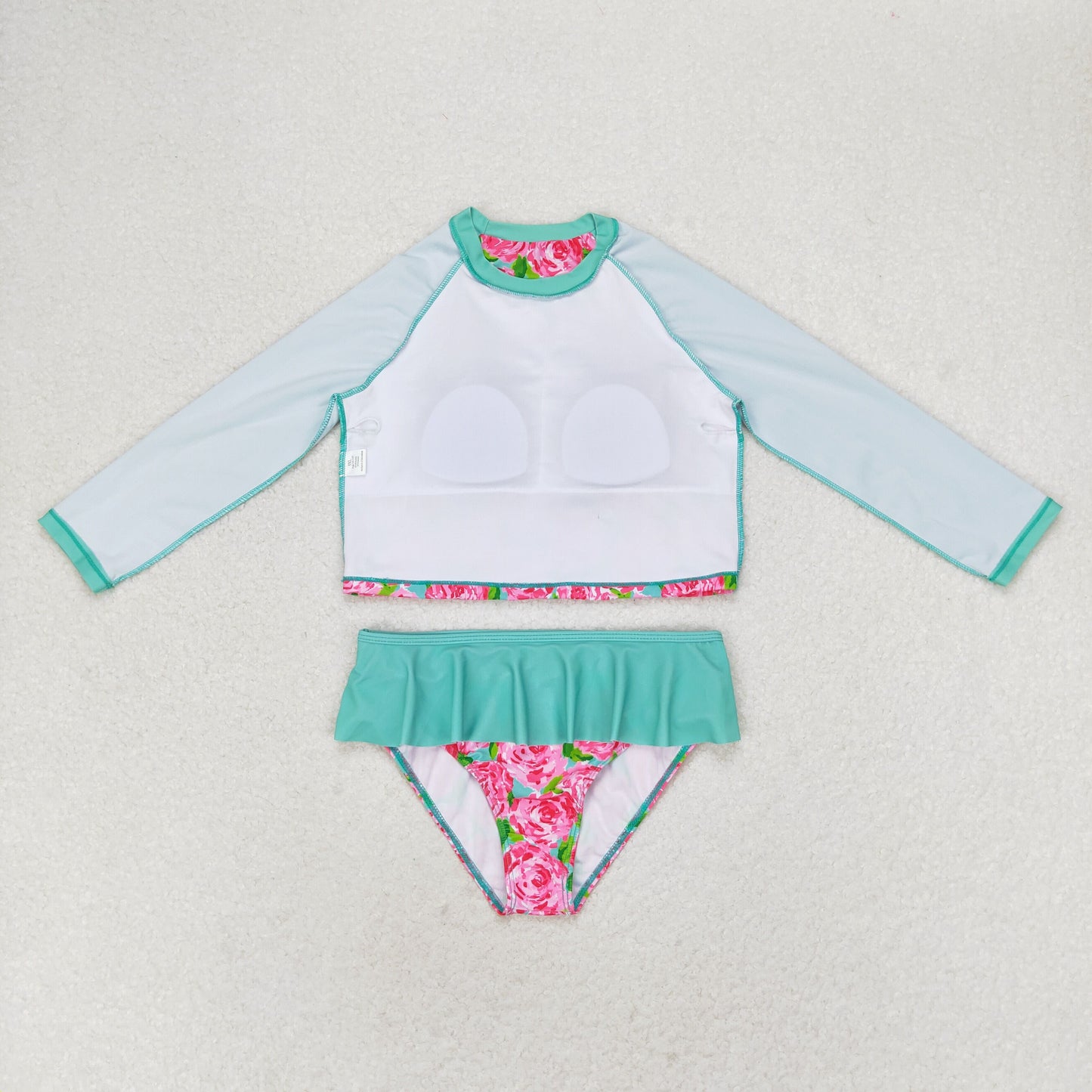 rts no moq S0260 Flower Green Lace Long Sleeve Swimsuit Set