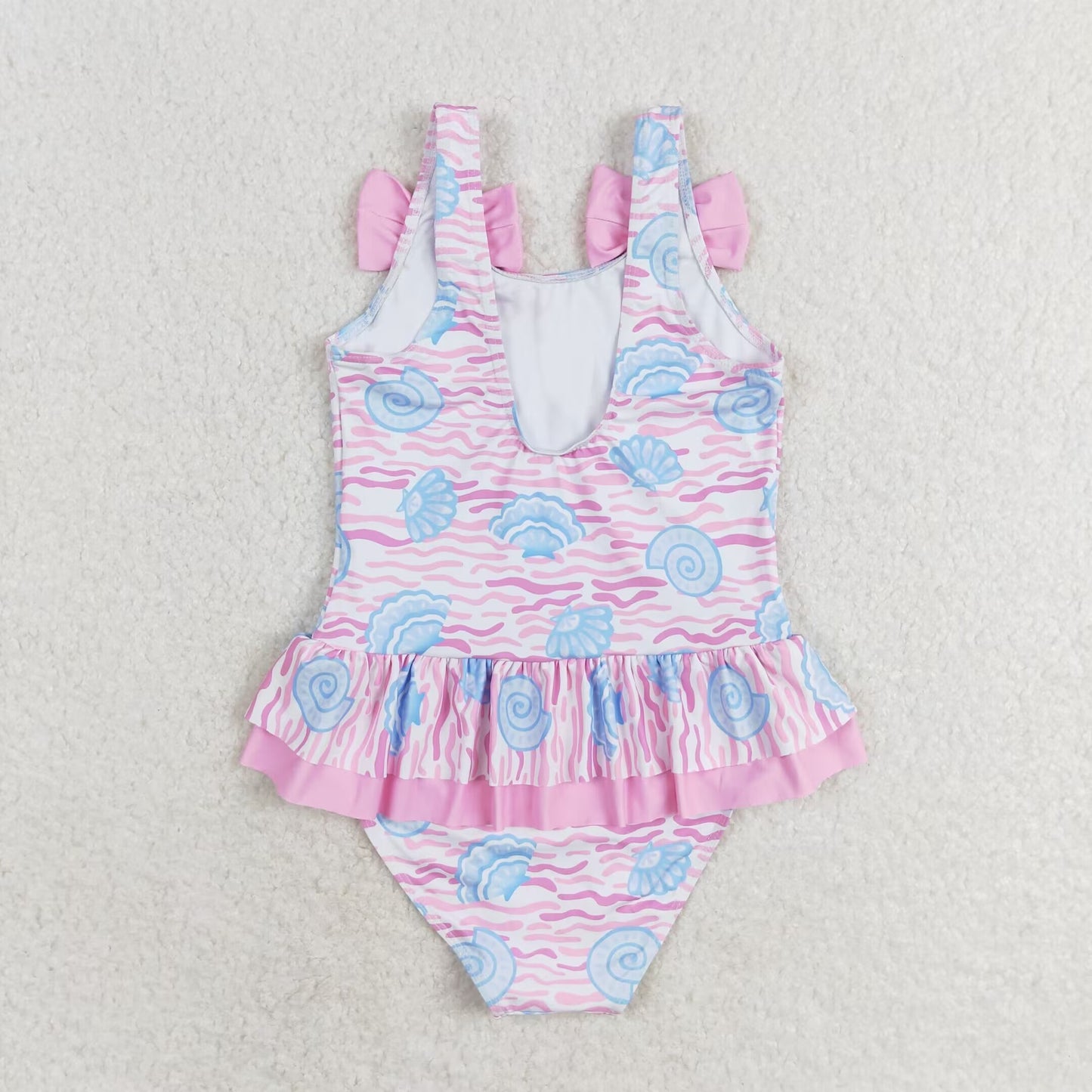 rts no moq S0274 Shell wave pink bow one-piece swimsuit