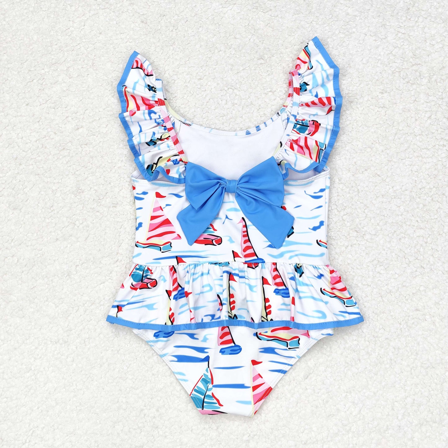 rts no moq S0277 Sailboat blue bow white one-piece swimsuit