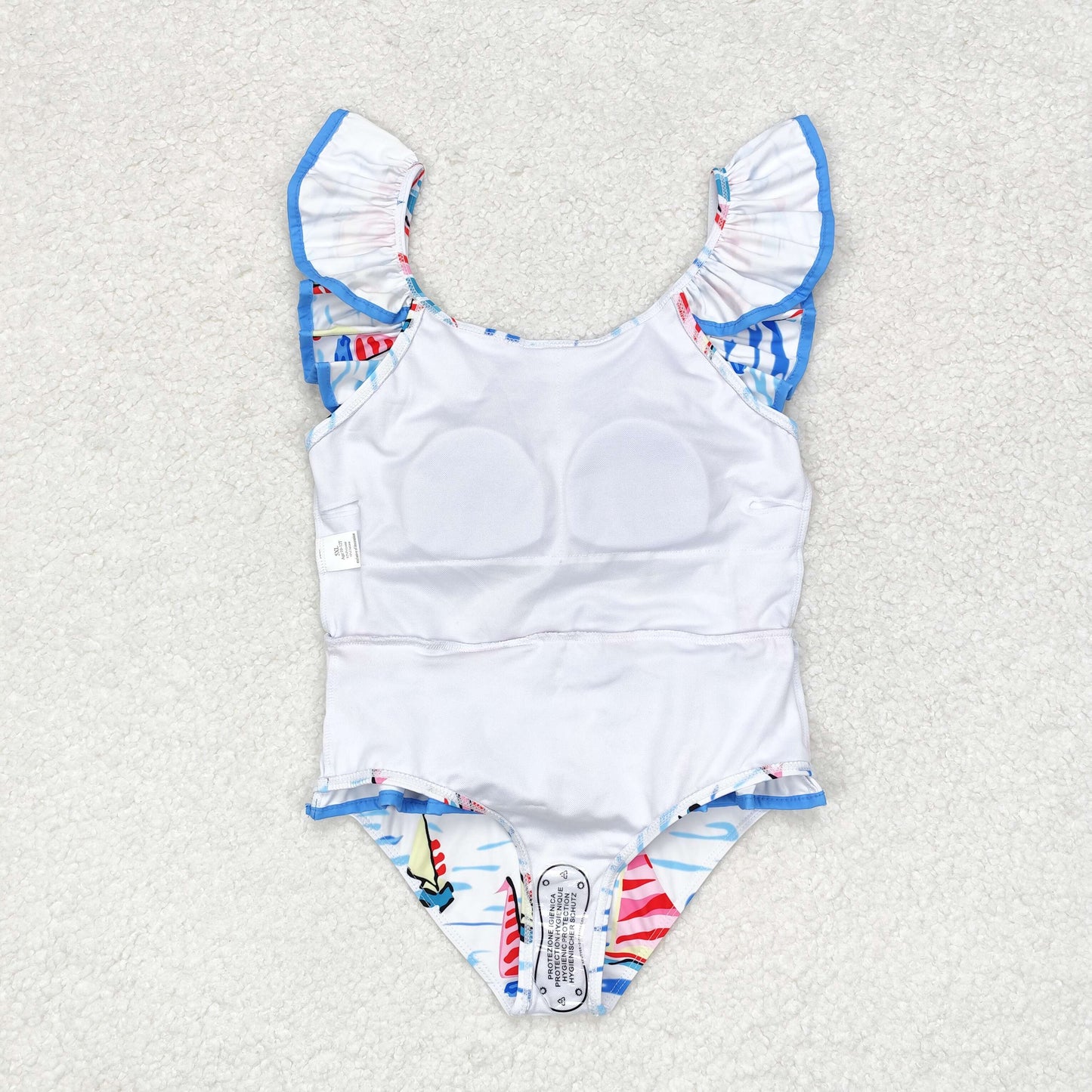 rts no moq S0277 Sailboat blue bow white one-piece swimsuit