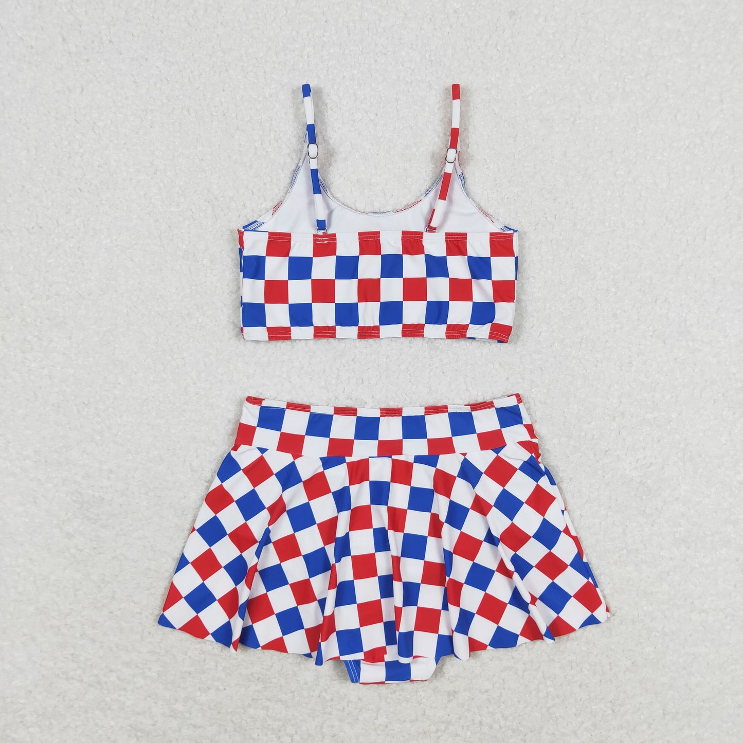 rts no moq S0287 Red, blue and white plaid National Day swimsuit set