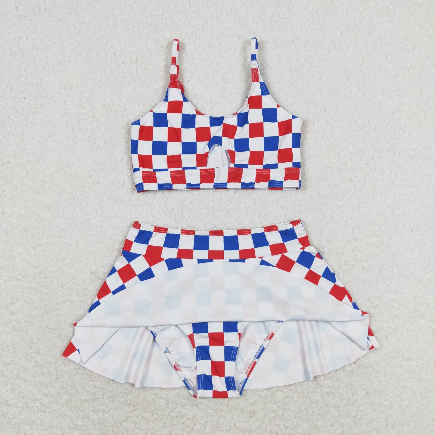 rts no moq S0287 Red, blue and white plaid National Day swimsuit set