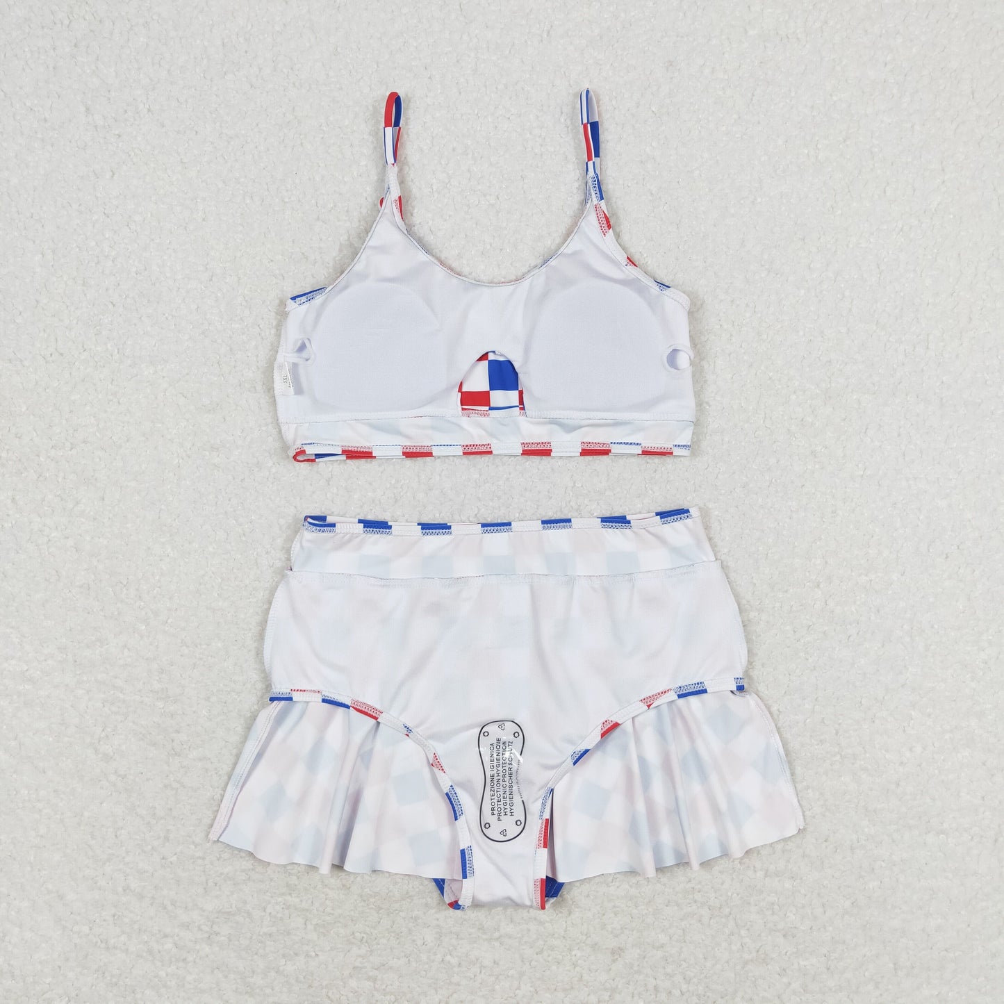 rts no moq S0287 Red, blue and white plaid National Day swimsuit set