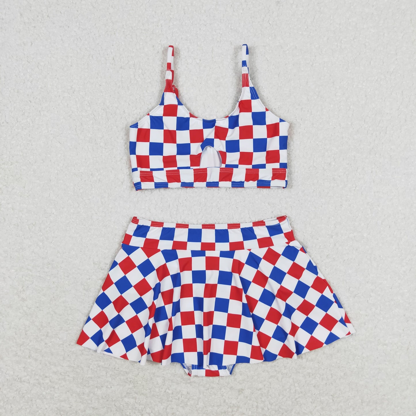 rts no moq S0287 Red, blue and white plaid National Day swimsuit set