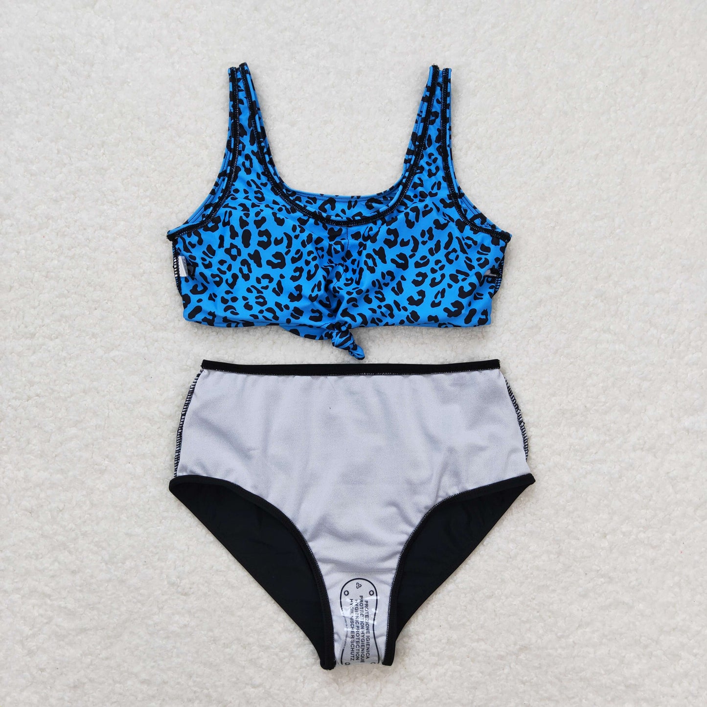S0290 Adult leopard print blue and black swimsuit set