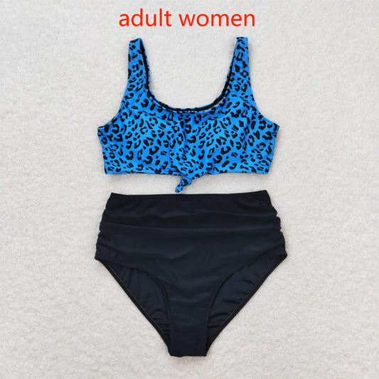 S0290 Adult leopard print blue and black swimsuit set