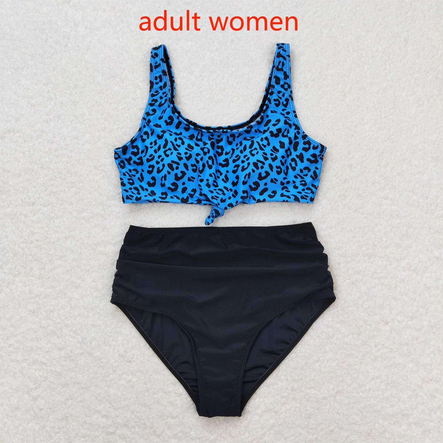 S0290 Adult leopard print blue and black swimsuit set