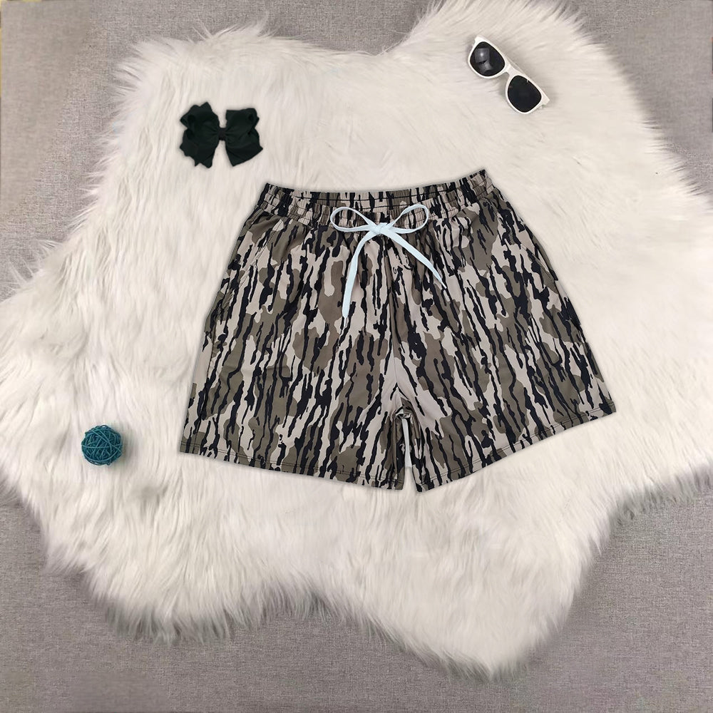 RTS NO MOQ Sibling Adult male brown and green camouflage swim trunks