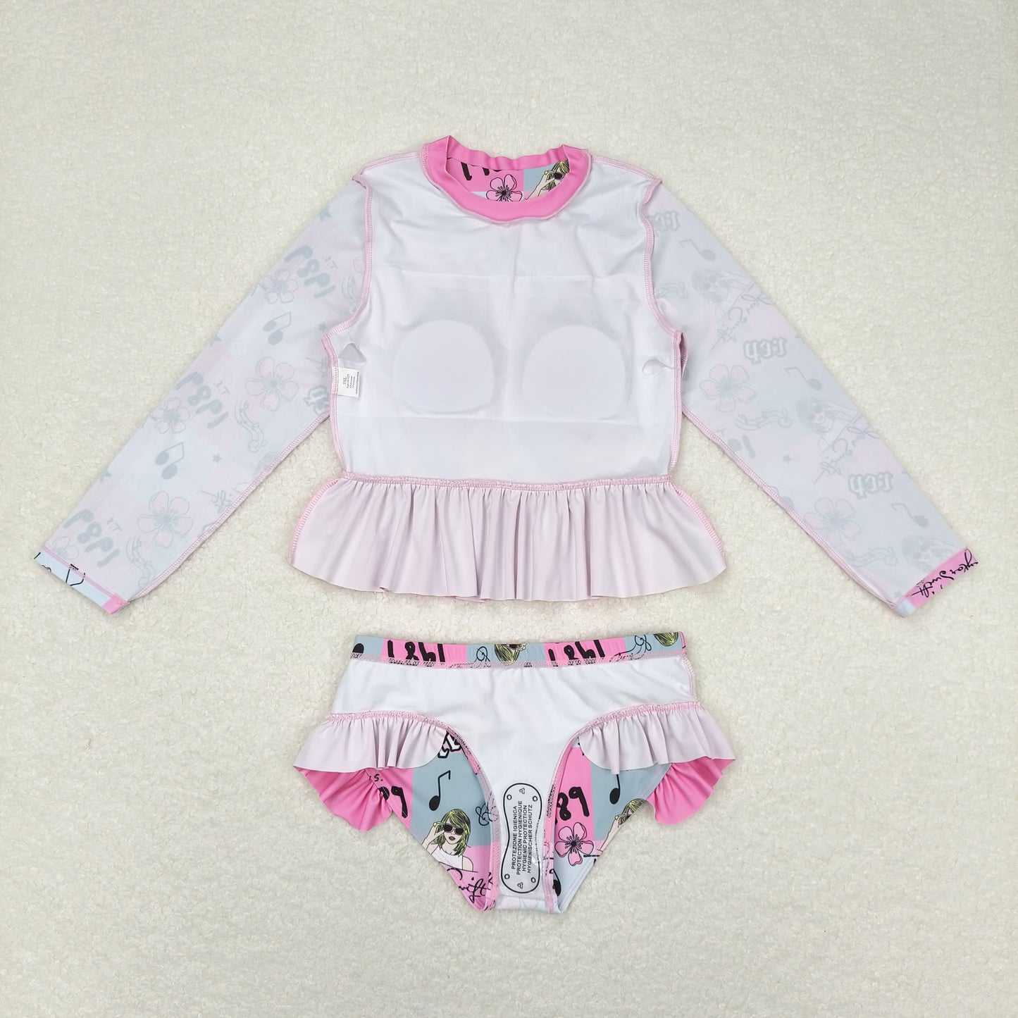 S0348 taylor swift 1989 rep floral plaid pink lace long-sleeved swimsuit suit