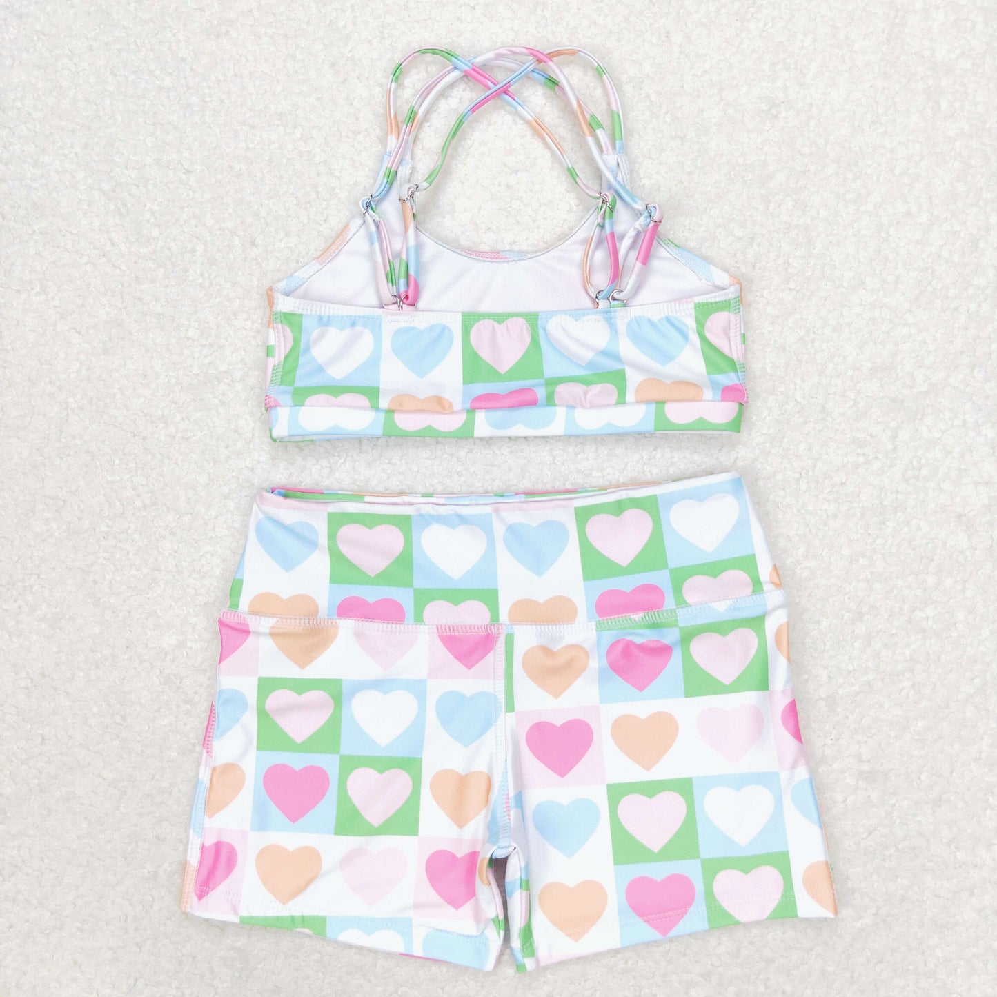 rts no moq S0373 Colorful heart plaid swimsuit set