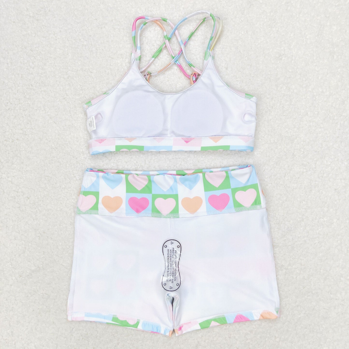 rts no moq S0373 Colorful heart plaid swimsuit set