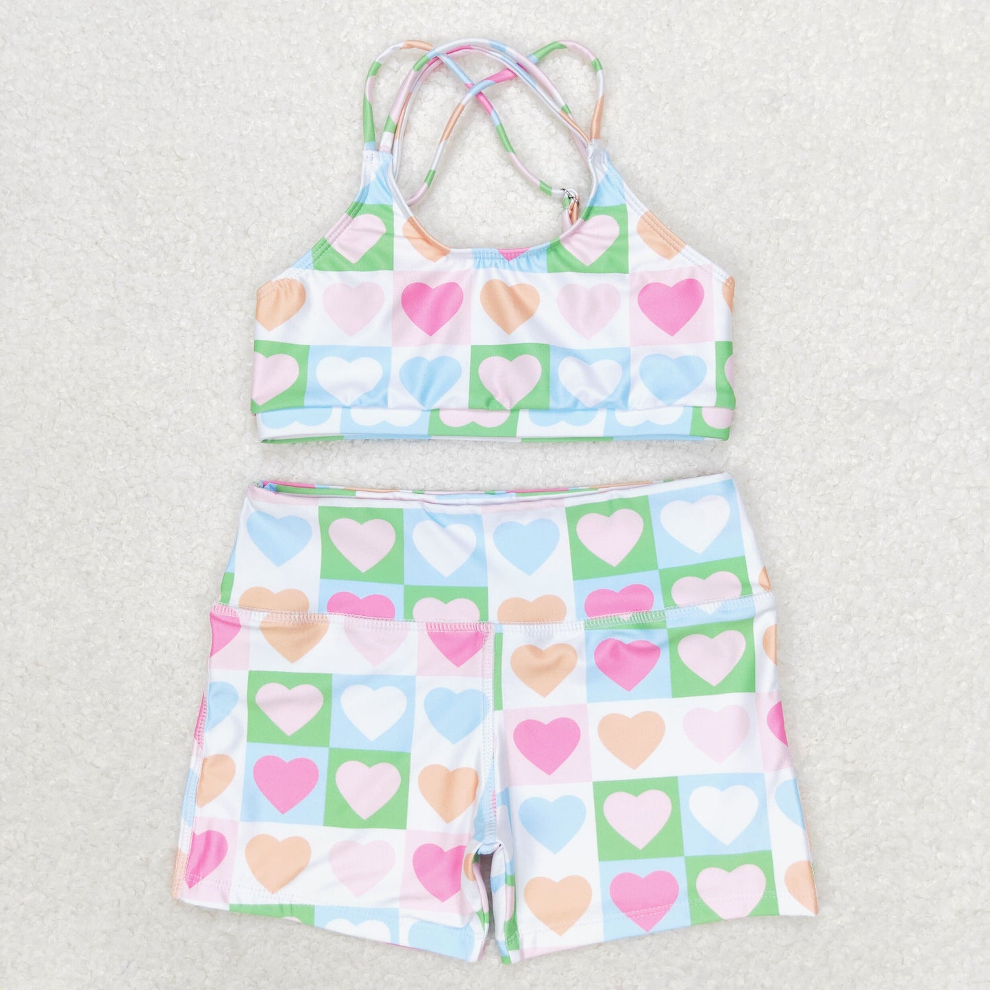 rts no moq S0373 Colorful heart plaid swimsuit set