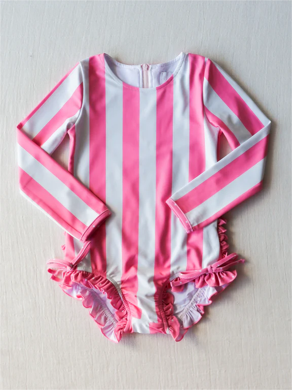 S0384 pre-order baby girl clothes pink stripes girl summer swimsuit beach wear