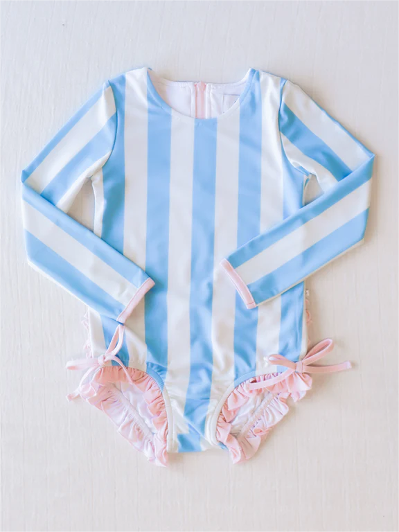 S0385 pre-order baby girl clothes blue stripes girl summer swimsuit beach wear