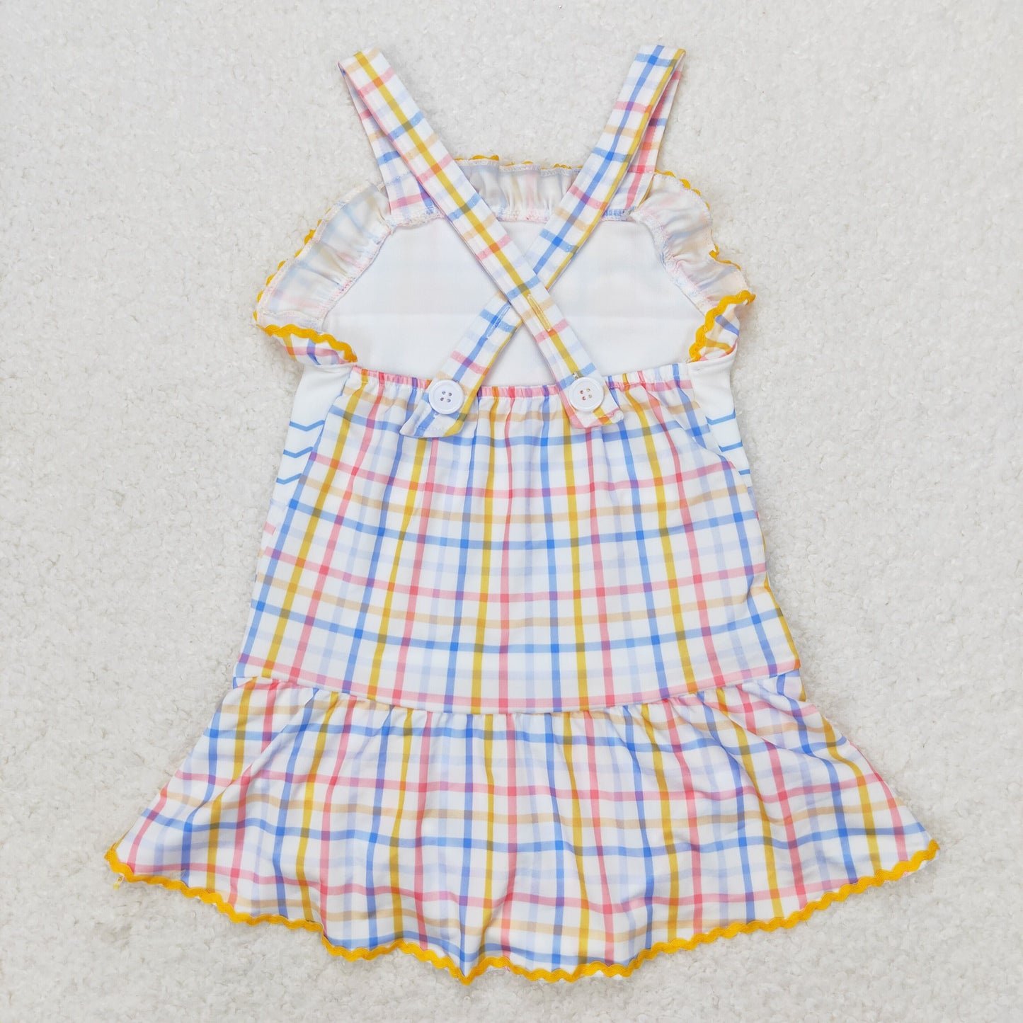 rts no moq S0396 Whale blue and yellow plaid one-piece swimsuit