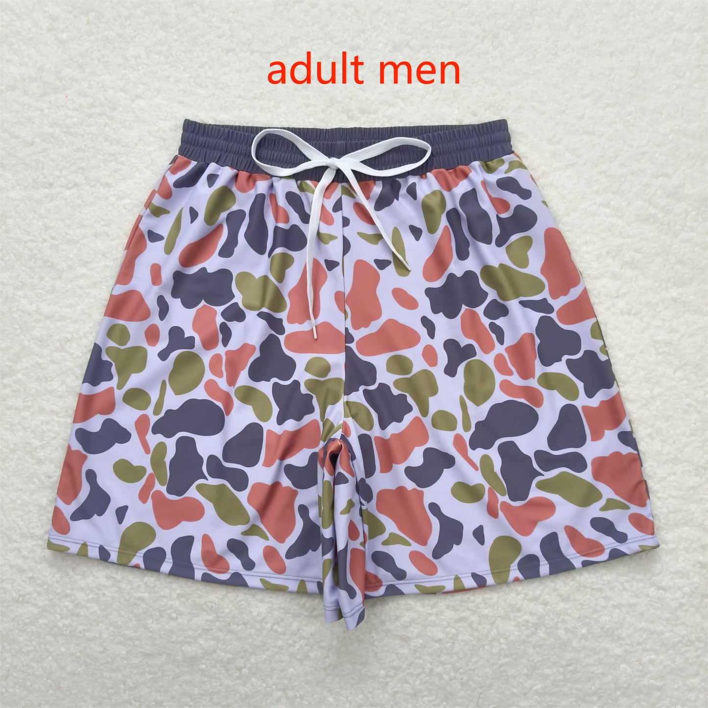 S0402 Adult men's light green yellow brown camouflage swimming trunks