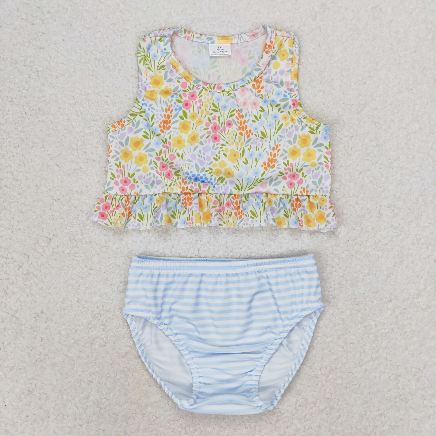 rts no moq S0414 Flower floral blue striped swimsuit set