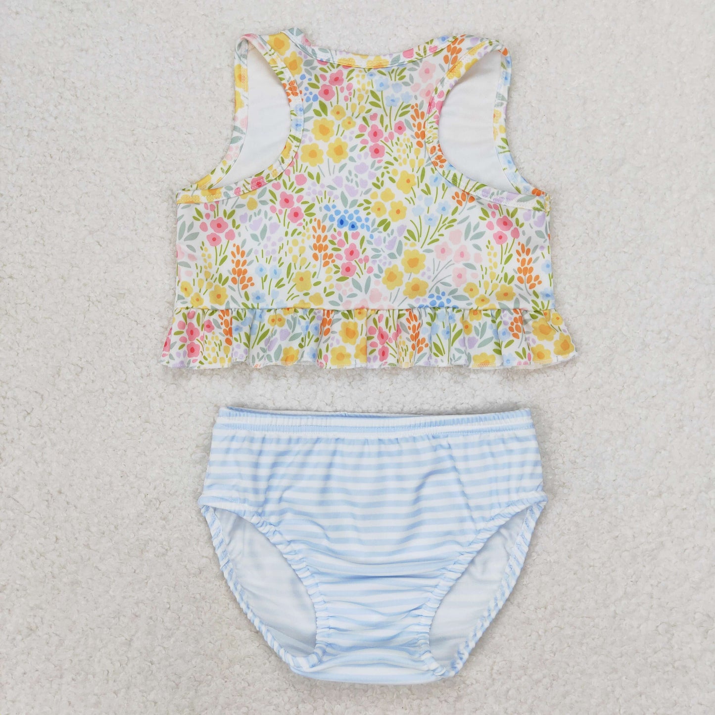 rts no moq S0414 Flower floral blue striped swimsuit set