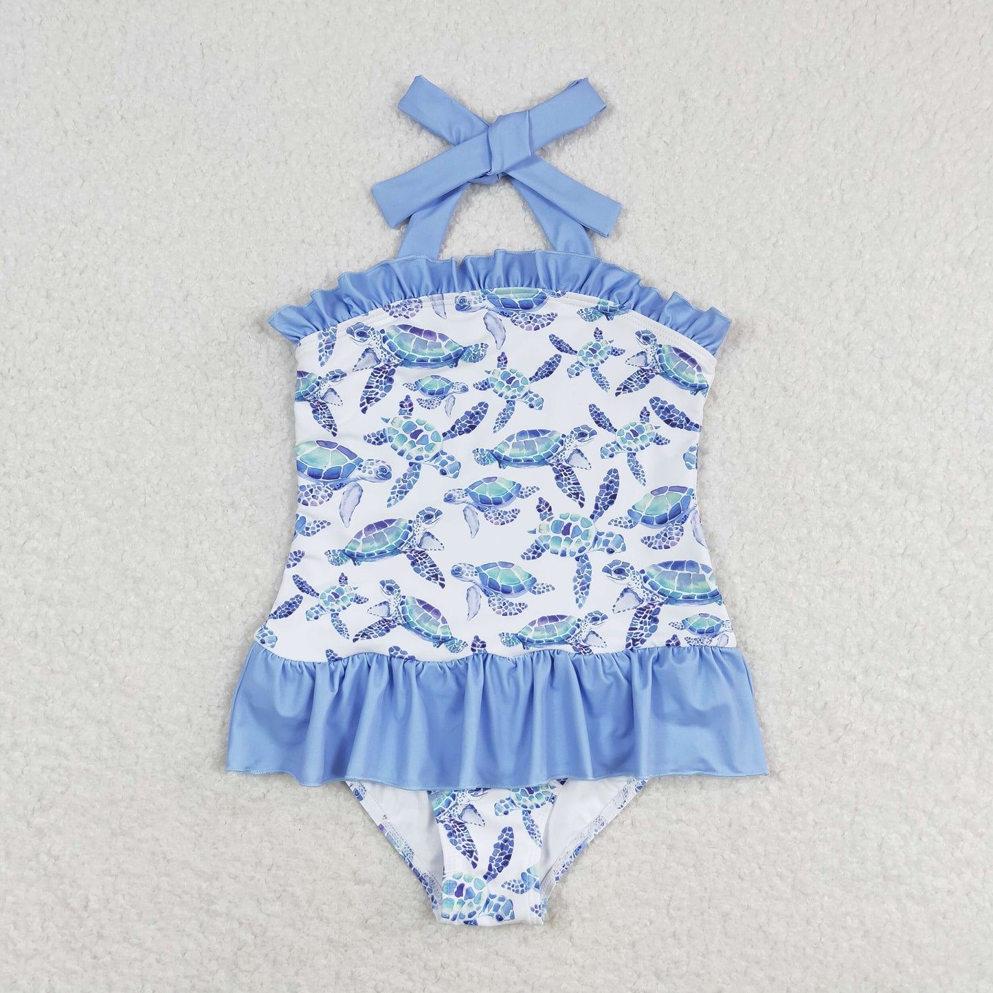 rts no moq S0430 Sea turtle blue lace white one-piece swimsuit