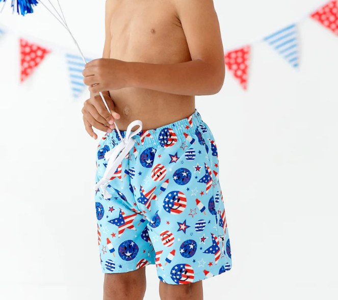 S0434 pre-order baby boy clothes National Day Smiling Stars Stripes Popsicle Lace Blue swim shorts 3-6M to 6-7T