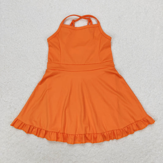 rts no moq S0442 solid orange sportswear skirt swimsuit