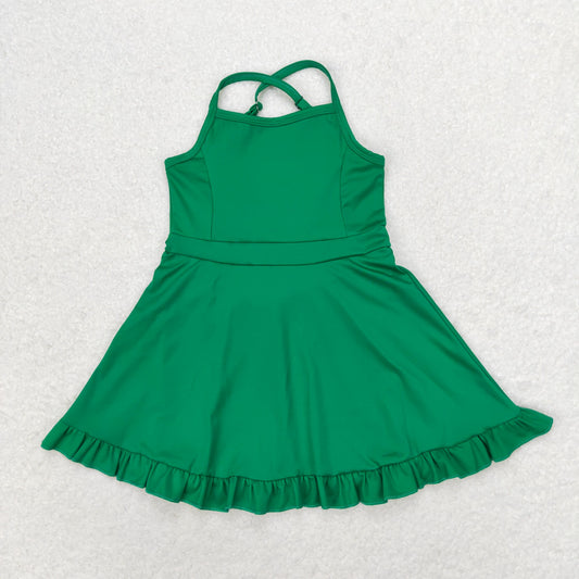 rts no moq S0444 Solid green sportswear skirt swimsuit