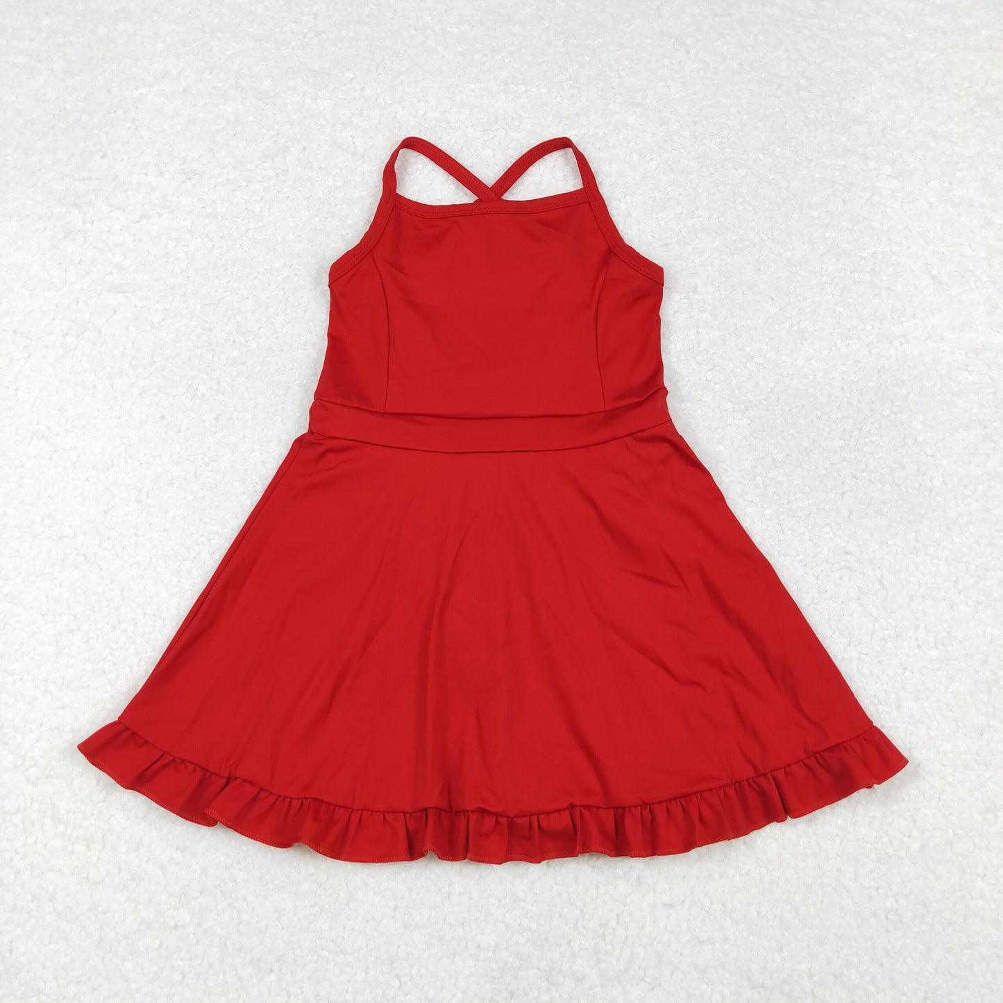 RTS NO MOQ Sibling baby girl clothes Solid red sportswear skirt swimsuits