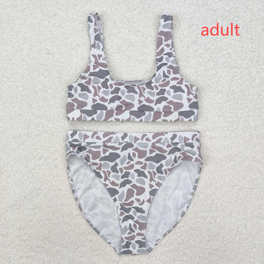 RTS NO MOQ ETA 5/7days arrived S0459 Adult female brown and gray camouflage swim suit