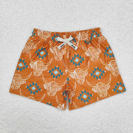 RTS NO MOQ ETA 5/7days arrived S0463 Alpine bull head geometric orange brown swimming trunks