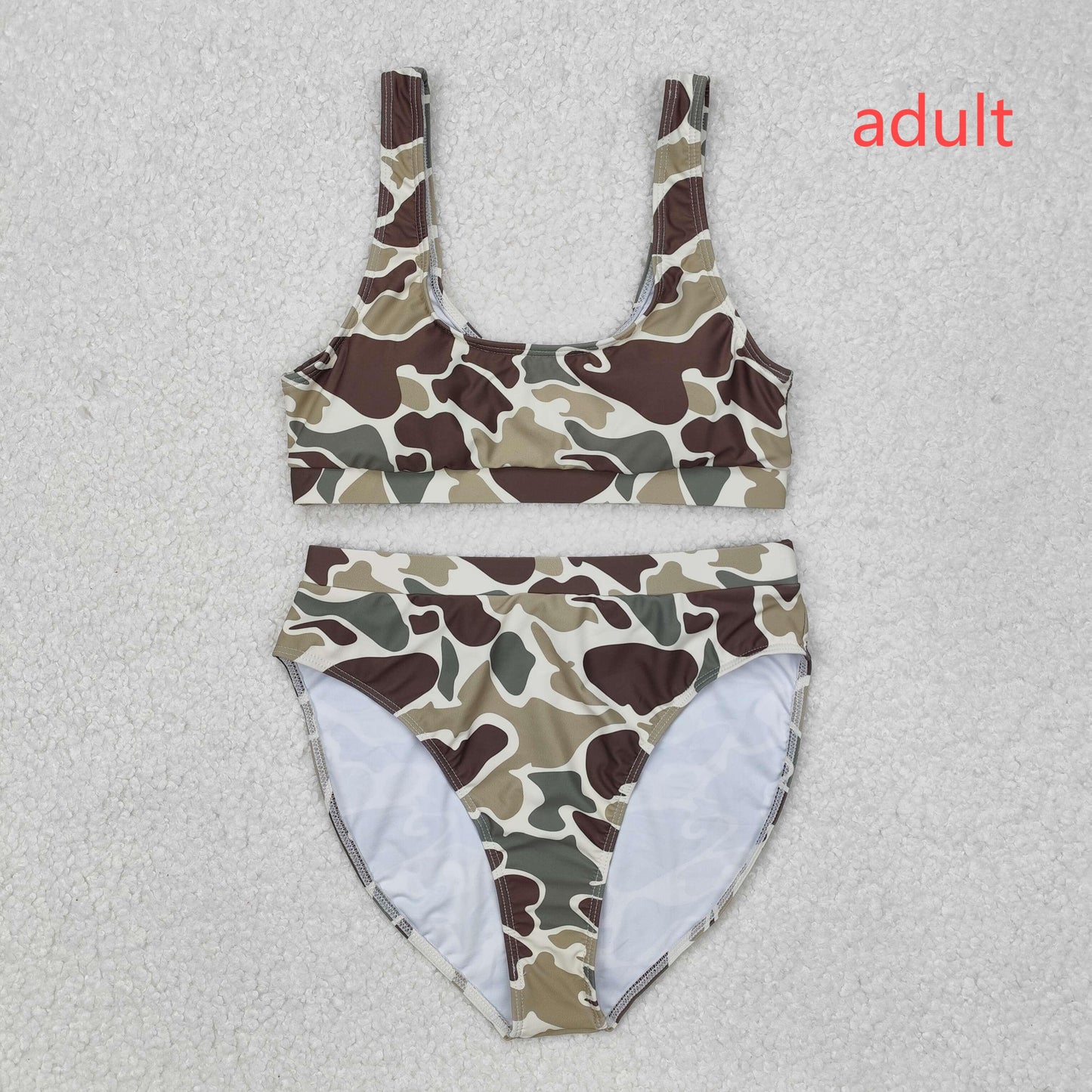 RTS NO MOQ ETA 5/7days arrived S0476 Adult female brown and green camouflage swimsuit set