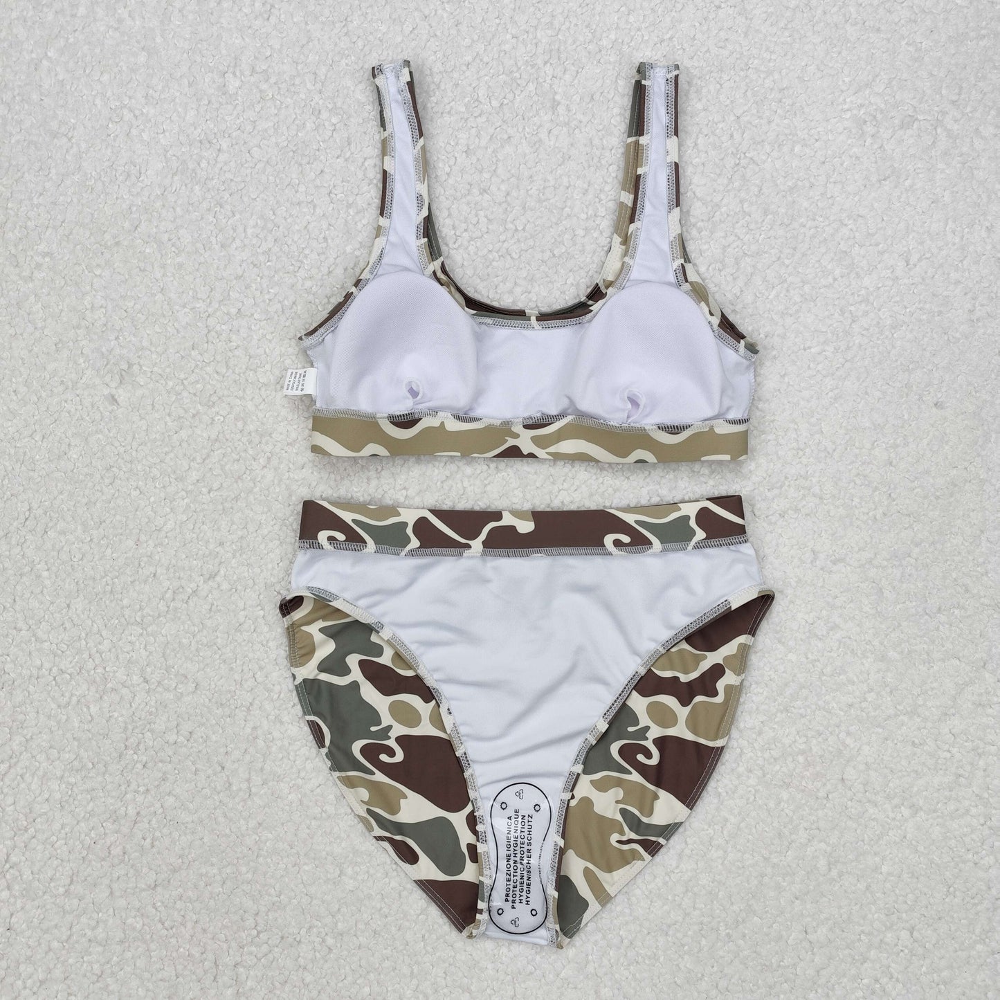 RTS NO MOQ ETA 5/7days arrived S0476 Adult female brown and green camouflage swimsuit set