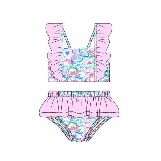 no moq S0521 PRE-ORDER baby girl clothes floral pattern swimsuit -2025.1.11