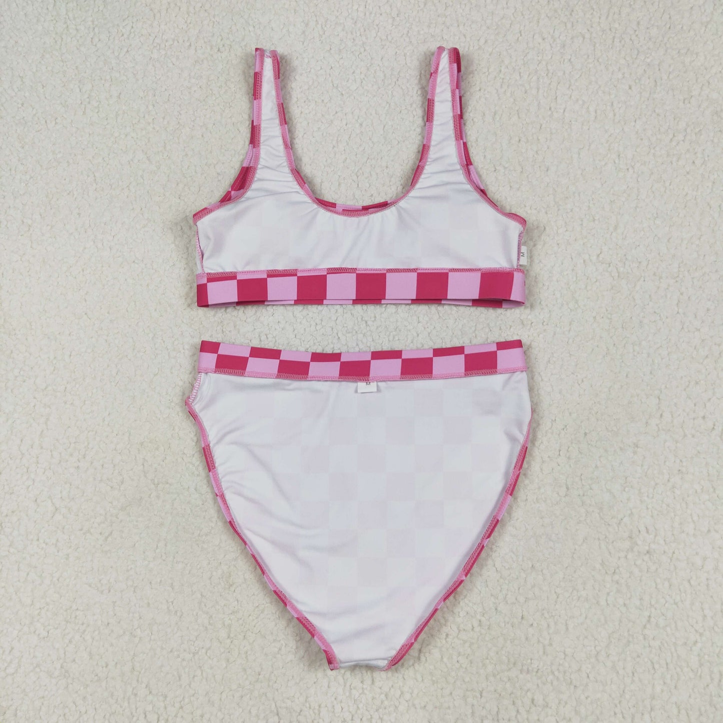 RTS NO MOQ S0560+S0561 Adult female rose red plaid swimsuit vest briefs sets