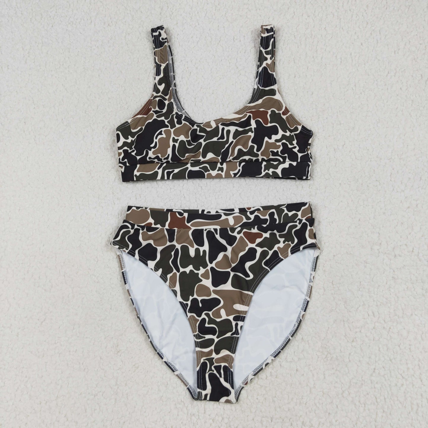 RTS NO MOQ（In Stock) S0566+S0567 Adult female camouflage beige swimsuit vest briefs sets