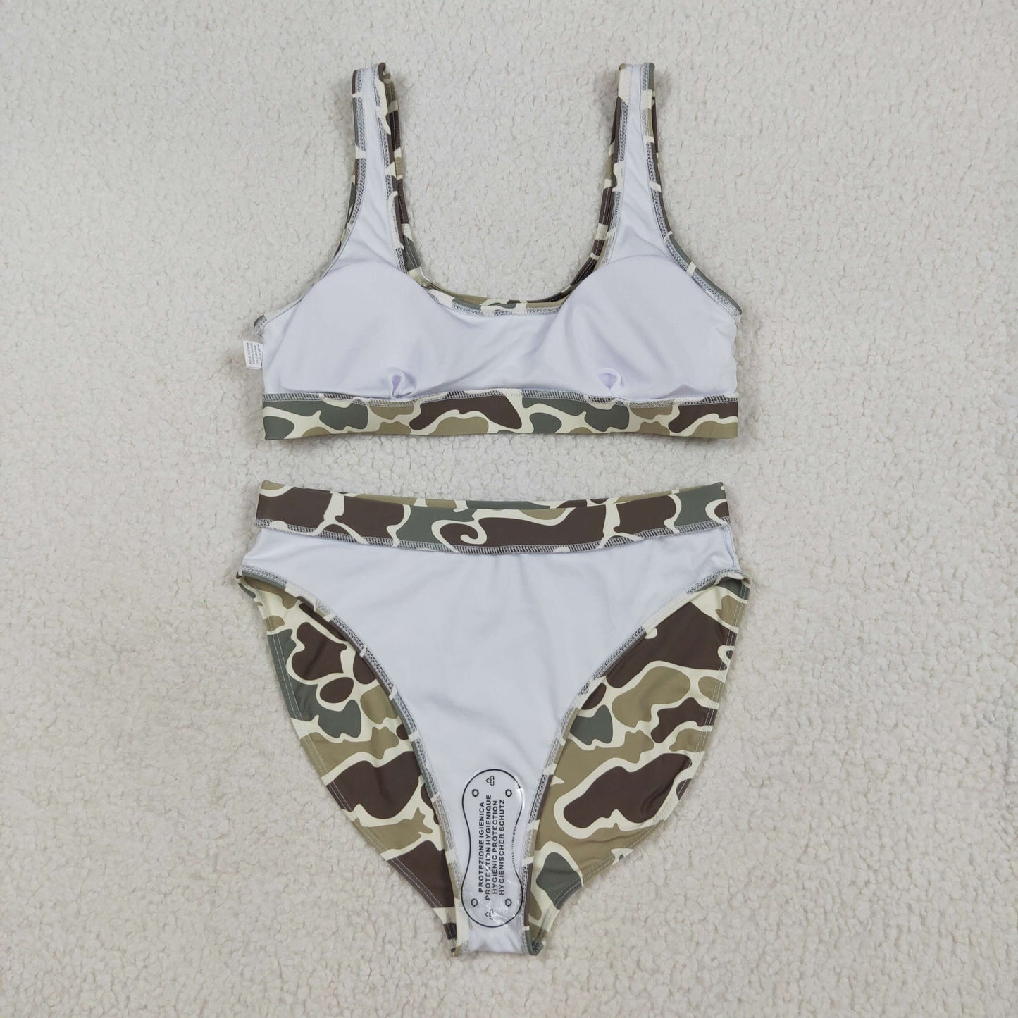 RTS NO MOQ（In Stock) S0570+S0571 Adult female brown green camouflage swimsuit vest briefs sets