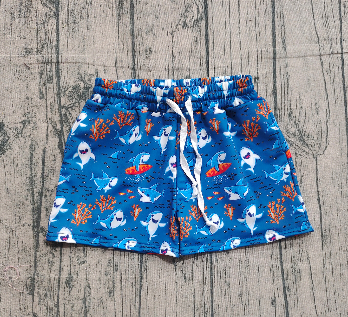 (Pre Order) No moq S0585 pre order baby Boys clothes summer shark blue Swim Trunks-25.11.6