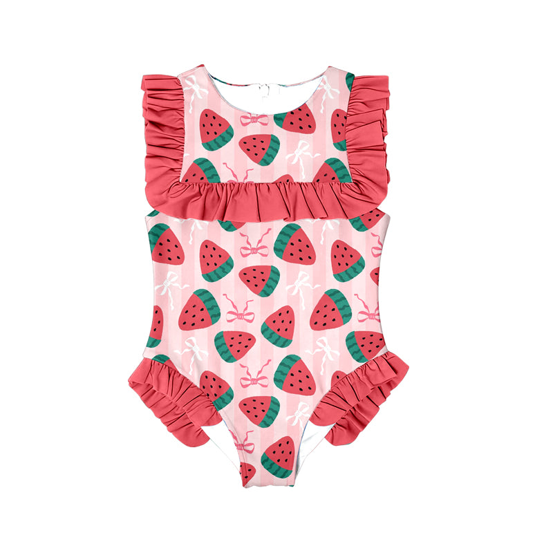 (Pre Order) No moq S0591 PRE-ORDER baby girl clothes strawberry bow sleeveless summer swimsuit -2025.10.25