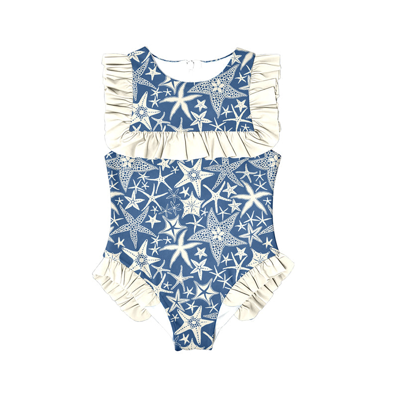 (Pre Order) No moq S0594 PRE-ORDER baby girl clothes starfish sleeveless summer swimsuit -2025.10.25