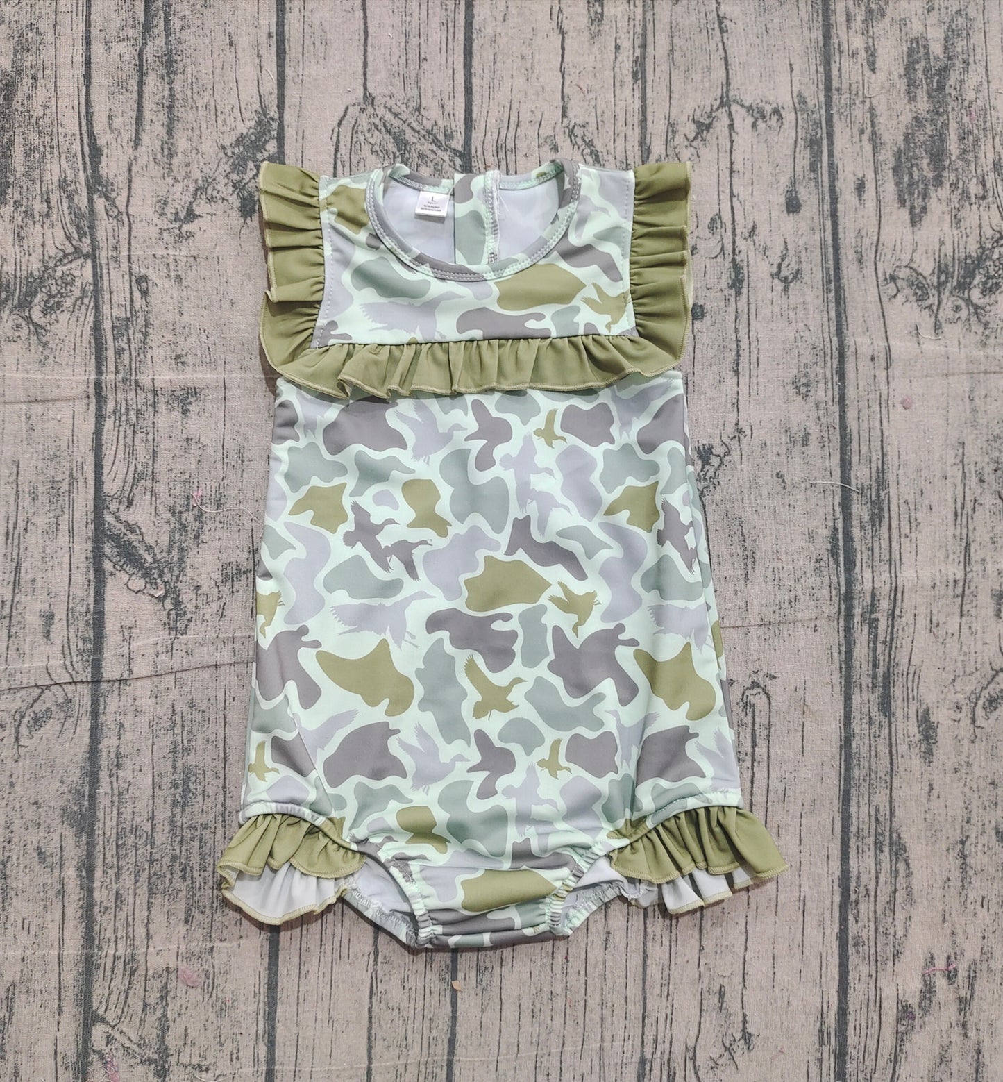 (Pre Order) No moq S0596 PRE-ORDER baby girl clothes camouflage summer swimsuit -2025.11.11