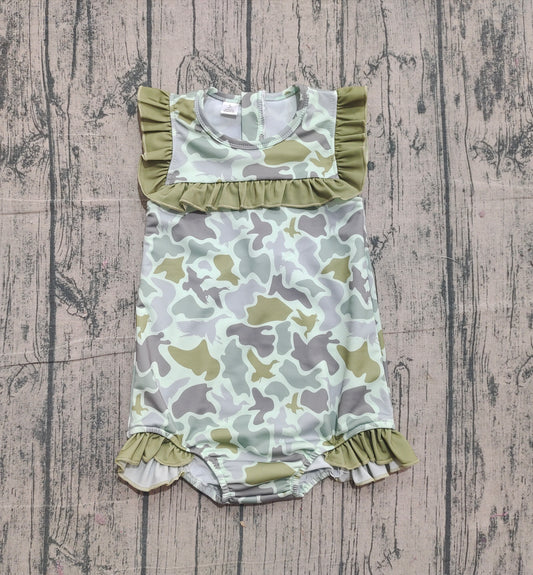 (Pre Order) No moq S0596 PRE-ORDER baby girl clothes camouflage summer swimsuit -2025.11.11
