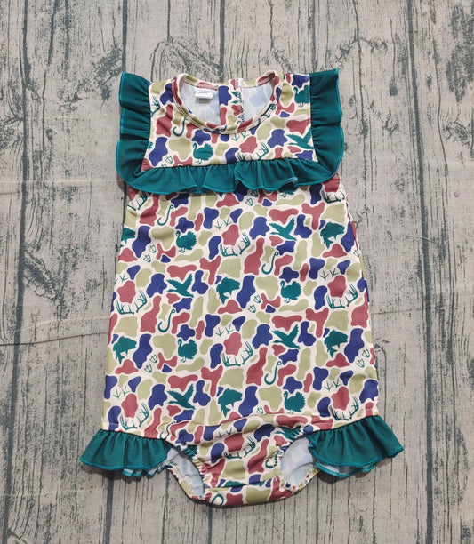 (Pre Order) No moq S0598 PRE-ORDER baby girl clothes camouflage summer swimsuit -2025.11.11